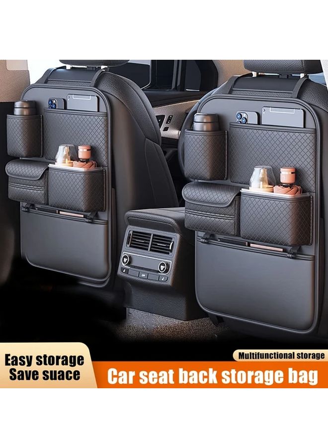 Multifunctional Car Back Storage Bag 1pc Faux Leather Hanging Pocket Anti Kick Organizer - Image 5